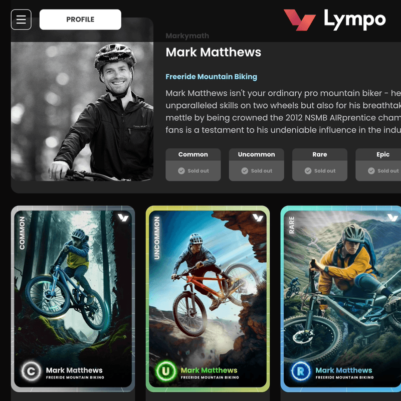 Lympo.io platform interface showcasing sports NFT management dashboard